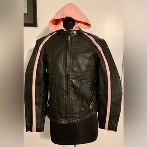 Genuine Leather motorcycle Jacket women’s coat double layer hooded heavy jacket